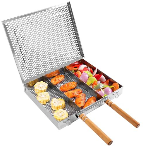Gril de barbecue en acier inoxydable, panier de barbecue portable, panier de barbecue pliable en acier inoxydable, panier de grill, outils de cuisson de pique-nique, panier de poisson et légumes pour