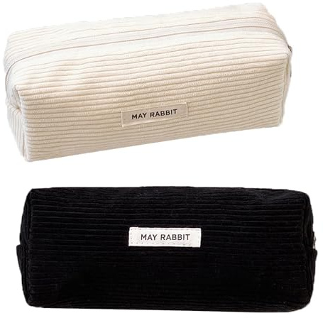 GmwyCzV 2 Stück Pencil Case Cord-Stoff, Waschbar Stiftemäppchen, Tragbares Federmäppchen mit Praktischem Reißverschluss, Aesthetic Federmäppchen, für Teenager Männer Und Frauen (Schwarz+Weiß)