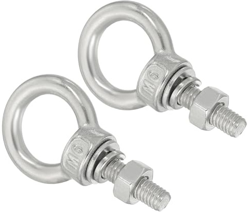 sourcing map Bulloni ad occhiello M6 da 1/4 x 2 cm, in acciaio inox, vite filettata, anello a occhiello con dadi e rondelle per sollevamento appesi, set da 2