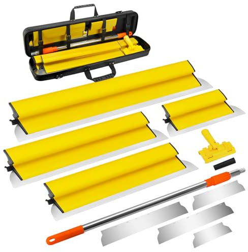 Spatule Enduit, Kit de spatules 25cm, 40cm, 60cm, 80 cm en acier inoxydable, 0,4 mm d'épaisseur, manche d'extension de 75 cm à 120 cm, grandes surfaces décoration murale et construction