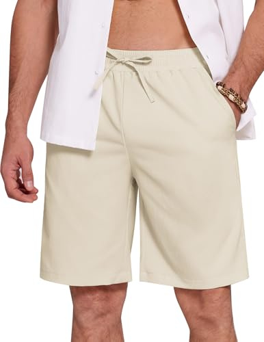 COOFANDY Pantalones Cortos Hombre Shorts de Verano, Casual, Playa, Elásticos y Transpirables para Vacaciones, Bermudas Hombre, Informales Ligeros y Cómodos Beige L