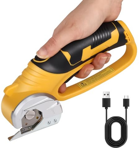 Cordless Electric Scissors, Rechargeable Cardboard Cutter with Safety Lock & LED Light, Heavy Duty Handheld Fabric Scissor for Carpet Leather, Portable Rotary Cutter for Sewing, Crafting