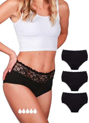 Taynie Deluxe extra stark Periodenunterschwäsche Damen, Periodenunterwäsche, ersetzt bis zu 4 Tampons, Starke Blutung, Bio-Baumwolle, PFAS-frei, biozidfrei, 60°C waschbar, Menstruationsunterwäsche