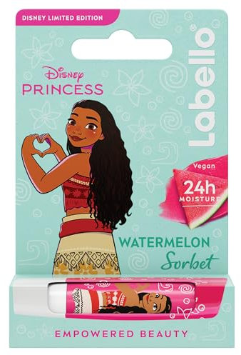 Labello Disney Princess Limited Edition Watermelon Shine 4.8 g, Balsamo labbra colorato con Vaiana di Oceania, Burrocacao bambina 3+ idratante 24h, Burrocacao labbra lip balm con aroma di Anguria