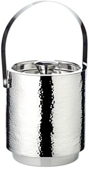 EDZARD Eiseimer Seattle (Höhe 16 cm), mit Deckel, Einsatz und Eiszange | Edelstahl fein gehämmert, Barzubehör, Partydeko, Geschenkidee, Gastronomie