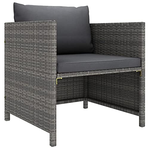Myheimly Gartensofa mit Kissen Gartensessel Gartenstuhl Sessel Stuhl Sofa Einzelsofa Rattansessel Rattansofa Gartenmöbel Grau Poly Rattan,Grau,Sessel