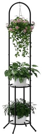 PULIJIAJU 2-tier Hanging Plant Stand Indoor and Outdoor, Space-Saving Iron Plant Shelf, 3 Potted Flower Pot Stand ,Planter Holder for Bedroom Balcony Living Room Patio Garden( n-style)