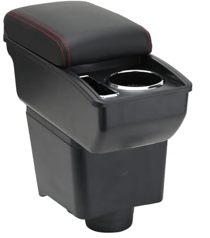 OYHCM Auto Mittelarmlehne für VW Polo 9N 3 2002-2009,Handyablage | Passend für VW Polo 9N 3 Armlehne, Handyablage, Getränkehalter, Doppelter Stauraum, Schiebbarer Deckel, PU-Leder