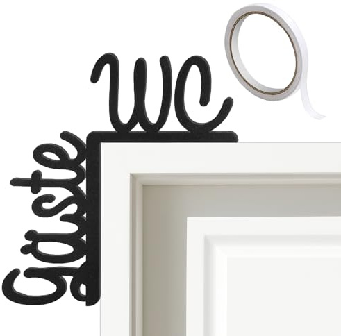 Gäste WC Schild Schwarz, Toilettenschild ohne Bohren oder Kleben, WC Türschild Türrahmen Schild für Toilette Gästetoilette Tür, Langlebiges Deko Badezimmer