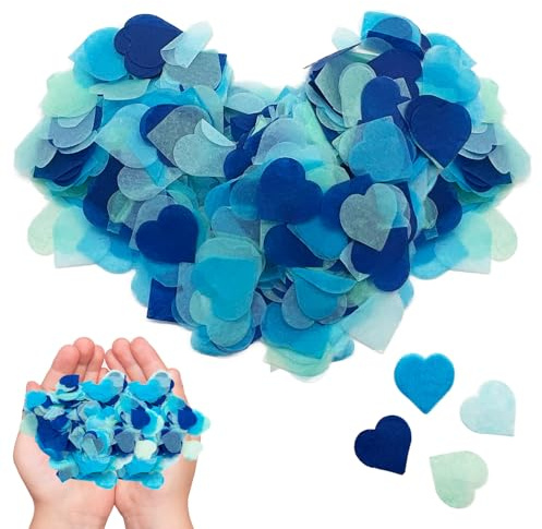 YSUY 5000 Pieces Blue Biodegradable Confetti, 50g Wedding Confettis, Heart Shaped Paper Confetti Biodegradable, Natural Confettis for Weddings, Anniversary, Party Decorations