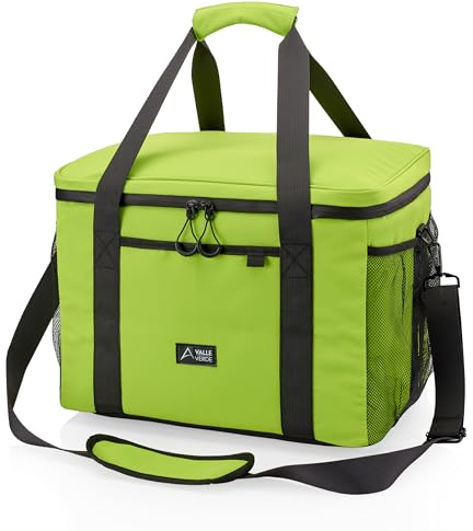 Valle Verde Multifunktionale Kühltasche 30L – Kühlbox mit 4-lagiger Isolierung, Auslaufsicher, mit Seitentaschen & Flaschenöffner – Ideal für Einkäufe, Picknicks & Ausflüge- Grün, 41 x 26 x 31cm