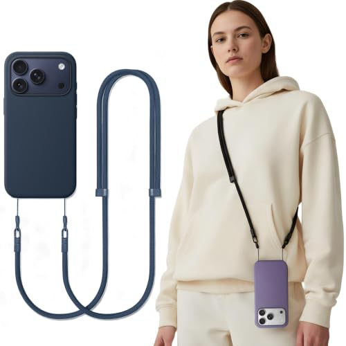 iBestgol Cordon tour de cou pour téléphone portable - Avec dragonne et languette Tether - Sangle réglable et antivol - Universel - Compatible avec smartphones, bleu, 16-30inch
