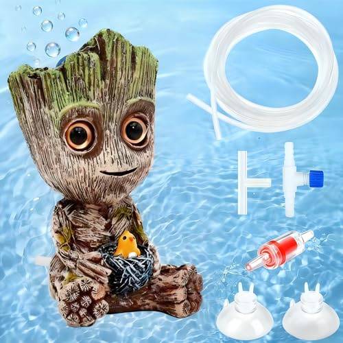 iTYOOS Decorazione per Acquario con Accessori, Groot Ornamenti Air Bubbler Arredo per Acquario, Pietre Acquari per L'allestimento di Acquari, Habitat per Piccoli Pesci e Gamberetti