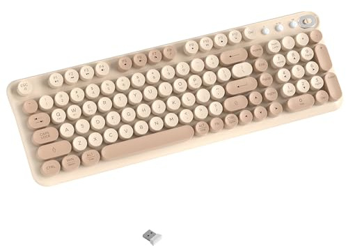 COVEVA trådlöst Bluetooth-tangentbord – fullstorlek retro rund skrivmaskinsstil trådlöst tangentbord med 2,4 GHz och Bluetooth kompatibilitet med dubbla lägen för PC, bärbar dator, Windows, Mac och