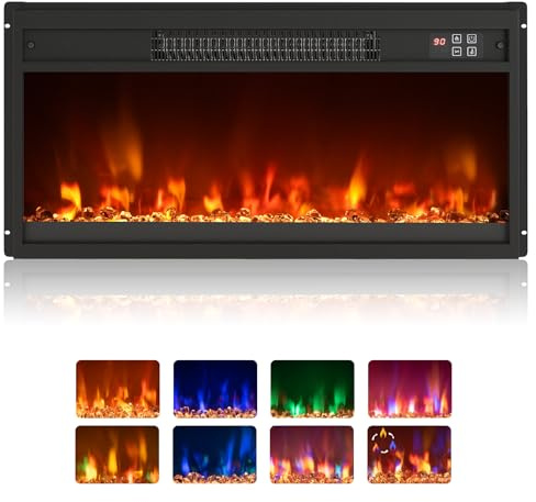 SOARS Elektrischer Kamin 1500W, Dekorativer Kunstkamin mit LED-Flammeneffekt 8 Farben, 3 Helligkeitsstufen, Heizung 17-32℃, Überhitzungsschutz, Fernbedienung (68,5 x 11,9 x 34,2 cm)