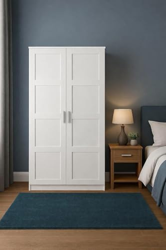 Home Treats White Wooden 2 Door Wardrobe With 1 Shelf & Hanging Rail Bedroom Funriture For Bedroom Closet Home Storage (Wardrobe)