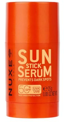 Nuxe Sun Stick Serum SPF50 25g Unsichtbarer Sonnenschutz für den täglichen Schutz mit Reis- und Rosmarinextrakten, wasserdicht, gegen dunkle Flecken und Anti-Photoaging, nicht fettig und geeignet