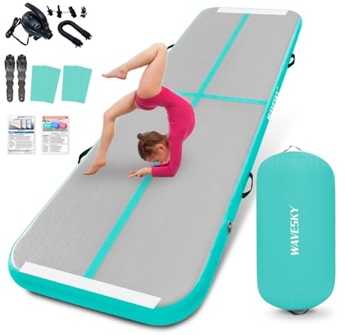 3 m Uppblåsbar luftmatta, tumble Track med 100 x 60 cm luftrulle, 10 cm hög gymnastikmatta med luftpump, gymnastikmatta med luftrulle, gymnastik för hem, utomhus, fitness, yoga, träning (grön)