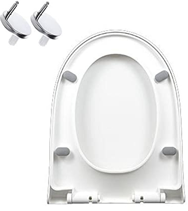 Asiento de inodoro con cierre suave, forma de D, plástico blanco, liberación rápida con bisagras ajustables, fácil de limpiar 9012