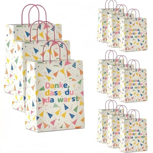 16 Stück Geschenktüten Kindergeburtstag Gastgeschenke, 27x21x11cm Tüten Kindergeburtstag, Geschenktüten Geburtstag, Papiertüten mit Henkel für Kinderparty, Mitgebsel, Dankeschön Geschenke & Feier