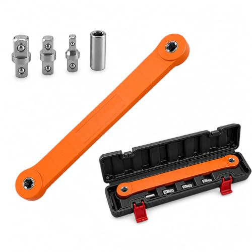 Offset Extension Wrench Set, Zero Offset Wrench Extender Tool with 1/4, 3/8, 1/2 Square Drive Adapters & Hex Adapter, Impact Ready Universal Socket Wrench for Tight Spaces Automotive Repair, Orange