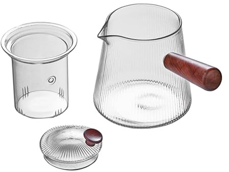 Bvdfgk Teiera in Vetro con Infusore, Teiera Facile Da Usare con Manico in Legno, Teiera Trasparente, Sicura per, 500ml