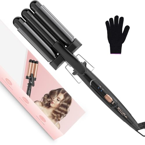 Welleneisen für Haare 22mm Lockenstab - 3 Fässer Welleneisen Keramik Mermaid Hair Waver PTC Schnellheizung 150°C/210°C Welleisen Beach Waves Lockenstab für Kurze und Lange Haare | PTC-Schnellheizung, 150 °C/210 °C, Doppelte Spannung,Geeignet für kurze und lange Haare