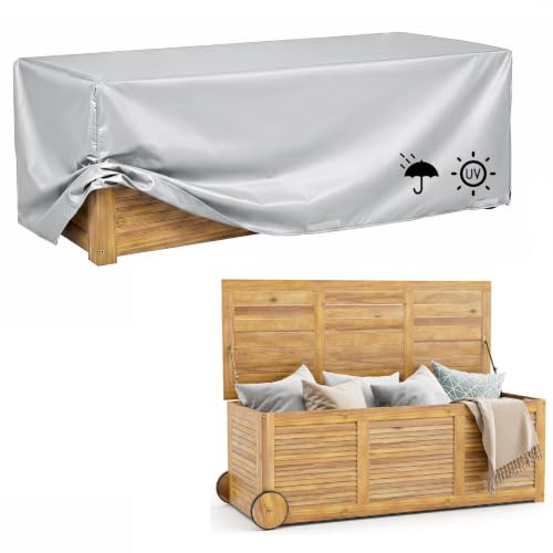 GIANTEX Gartenbox Holz Auflagenbox Gartentruhe Kissenbox Holzbox Garten | Wetterfest mit Abdeck- & Innenplane, Mobil mit Rollen & Griff, Aufbewahrungsbox Garten, Holztruhe Outdoor, für Gartenauflagen