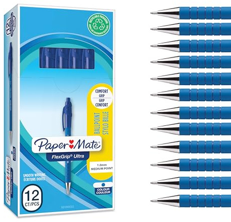 Paper Mate Flexgrip Ultra-Druckkugelschreiber | mittlere Spitze (1,0 mm) | blau stifte set | Schulsachen und bürobedarf | 12er-Box
