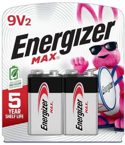 Energizer MAX 9V Batteries (2 Pack), 9 Volt Alkaline Batteries - Packaging May Vary