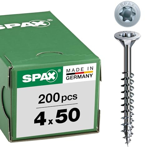 SPAX Vis universelle, 4 x 50 mm, 200 pièces, Filetage partiel, Tête fraisée, T-STAR plus T20, 4CUT, WIROX - 0191010400503