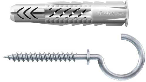 Fischer 25 Tasselli Universali UX 6x35 R R con Gancio Occhiolo Aperto per Muro Pieno, Mattone Forato, Cartongesso, per Installazione e Fissaggio Mobili, Armadietti, Lampade, Staffe TV, 71552