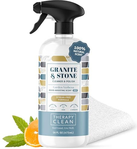Therapy Granite Cleaner Kit with Microfiber - Daily Countertop Cleaner for Stone, Granite, Marble, Soapstone, Quartz, Quartzite, Slate, Headstone, Limestone, Corian, Laminate, and Tile