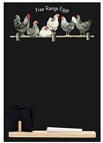 Chalkboards Uk Small Lavagnetta Da Cucina Con Stampato Free Range Eggs Design, Vassoio Plus, Pezzo Di Gesso E Cancellino In Feltro From Booth Design Range, Legno, Nero, 297 x 207 x 1 cm