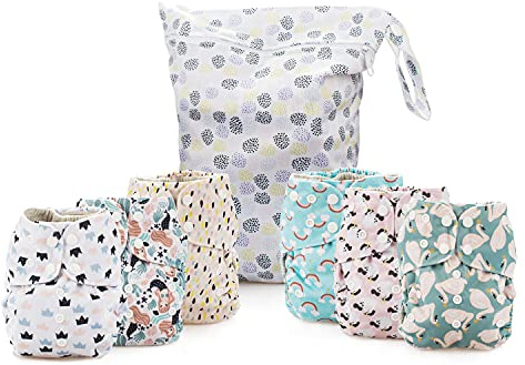 Simple Being Reusable Cloth Diapers- One Size Adjustable, Washable Soft Absorbent, Waterproof Cover, Eco-Friendly Unisex Baby Girl Boy, six 4-Layers Microfiber Inserts (Whimsical)