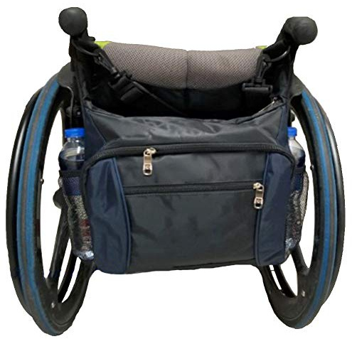 RANRANHOME Bolsa de Mochila para Silla de Ruedas - Gran Paquete de Accesorios para Sus Dispositivos de Movilidad. Se Adapta a la mayoría de los Scooters, Azul Negro (32X31X12 cm)