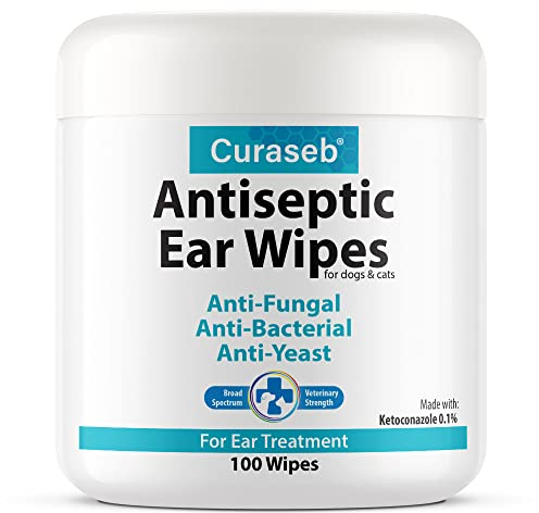 Curaseb Cat & Dog Ear Infection Treatment Wipes – Soothes Itchy & Inflamed Ears – Cleans Debris and Buildup – 100 Count