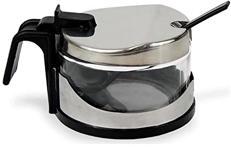 Bigbuy Cooking S2207219 Azucarero Acero Inoxidable con Cucharilla, 13 x 9.6 x 7.5 cm