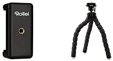Rollei Smartphone Halterung - universeller Halter für Ihr Smartphone mit 1/4“ Gewinde an der Unter- und Rückseite & Monkey Pod - Biegsames Mini Stativ mit flexiblen Beinen, Max. Höhe 27 cm
