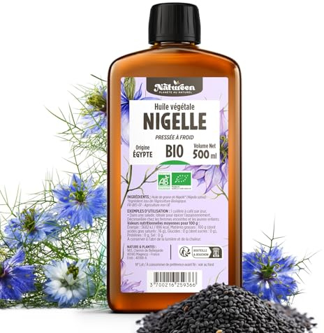 Huile de NIGELLE Bio 500 ml - Planète au Naturel - Pure, Naturelle et Pressée à froid - Alimentaire - Cheveux, Corps, Ongles