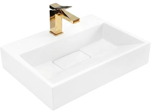 Rea Tvättställ badrum, blank sten, vit, rektangulär, 37 x 50 cm, elegant, för badrum