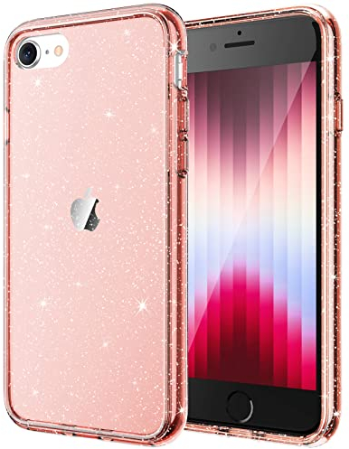 JETech Glitzer Hülle für iPhone SE 2022/2020 (3./2. Generation), iPhone 8/7, 4,7 Zoll, Bling Glitter Stoßfeste Stoßstange Handyhülle, Niedliche Glitzernde für Frauen und Mädchen (Roségold)
