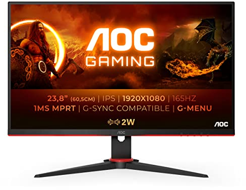 AOC Gaming 24G2SPAE - 24 Inch FHD Monitor, 165Hz, 1ms MPRT, IPS, AMD FreeSync Premium, Speakers, Low input Lag, Shadow control (1920 x 1080 @165Hz, 350 cd/m², HDMI 1.4/DP 1.2)