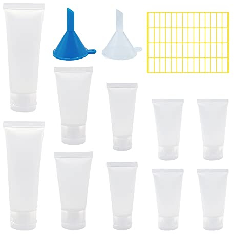 HLIWS 10 Stück Auffüllflasche,Ideal für Reisen und Camping | PP,15ml+20ml+30ml+50ml, Klappdeckel, auslaufsicher, transparent, geeignet für Shampoo, Gesichtsreiniger und Duschgel