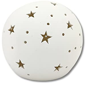 Keramik LED Kugel mit Sternen weiß 14 x 12cm Dekokugel Leuchtkugel Tisch-Deko