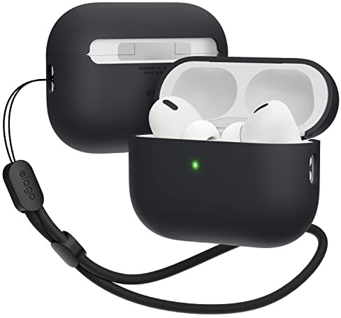 elago Liquid-Hybrid Hülle für AirPods Pro 2 | Handgelenkband inklusive, stoßfest (Schwarz)