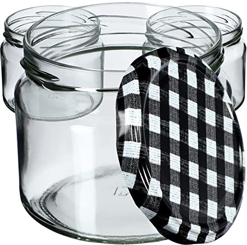KADAX Lot de 20 bocaux à confiture avec couvercle à visser - 330 ml - Bocaux de conservation pour confitures, confitures, miel - Avec couvercle à visser (carreaux noirs)