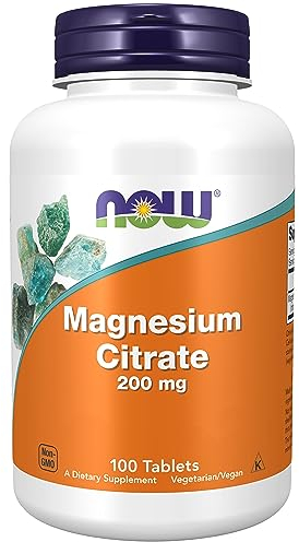 Now Foods, Magnesium Citrate, 200mg Magnésium, 100 Comprimés végétaliens, Testé en Laboratoire, Végétarien, Sans Gluten, Sans Soja, Sans OGM