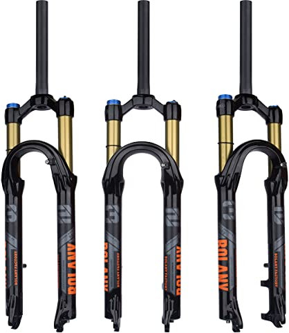 BOLANY 27.5/29Zoll MTB Luftgabel, 120mm Federweg Fahrrad-Federgabel 28.6mm (1-1/8inch) 220mm Gewindefreier gerader Gabelschaft 9x100mm QR Scheibenbremsversion