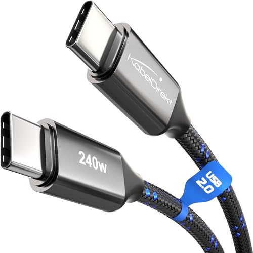 KabelDirekt – Cable USB-C para Carga Rápida – 2m, 240W | Carga de Teléfonos/Portátiles hasta 240W, Funciona como Cable de Carga/Datos